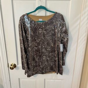 Chico's Shimmering Brown Sequin Sweatshirt